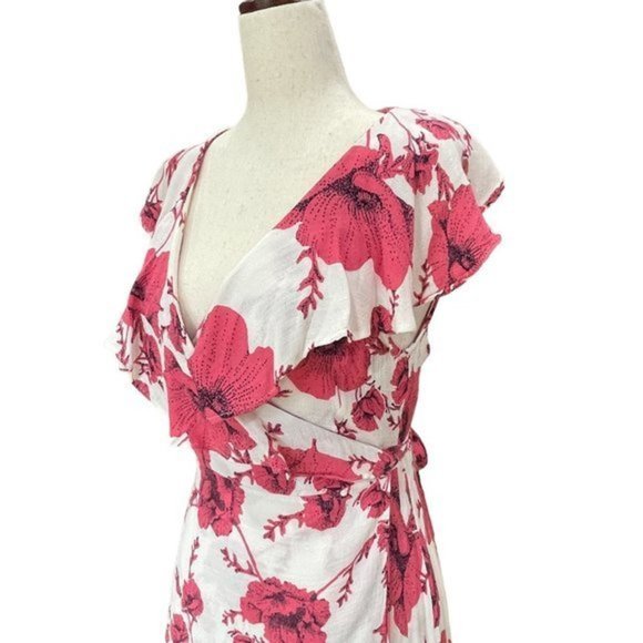 Free People Ruffle Wrap Floral Print Mini Flutter V-neck Dress Size XS - Picture 7 of 13